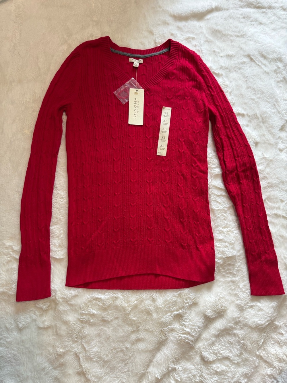 NEW Sonoma Red V-Neck Cable Knit Sweater